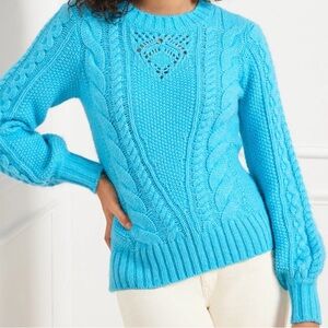 Talbots Blue women’s cable sleeves knit pullover sweater Size XL Exc cond.